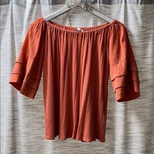 Lucky Brand coral off the shoulder blouse